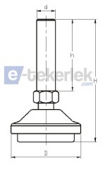 MAMBR101615 Turuncu Boyalı Mafsallı Metal Ayak Kauçuk Tabanlı Çap:100 M16x150mm Civatalı EMES - Thumbnail